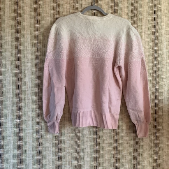 Vintage Profile Sweater 100% Wool Pink White Size Medium Crew Neck Winter - Picture 4 of 4